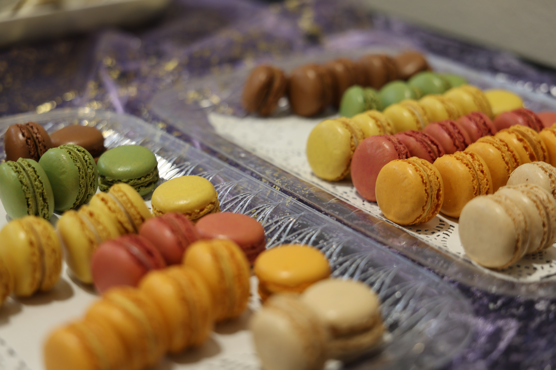 Colorful macarons on display