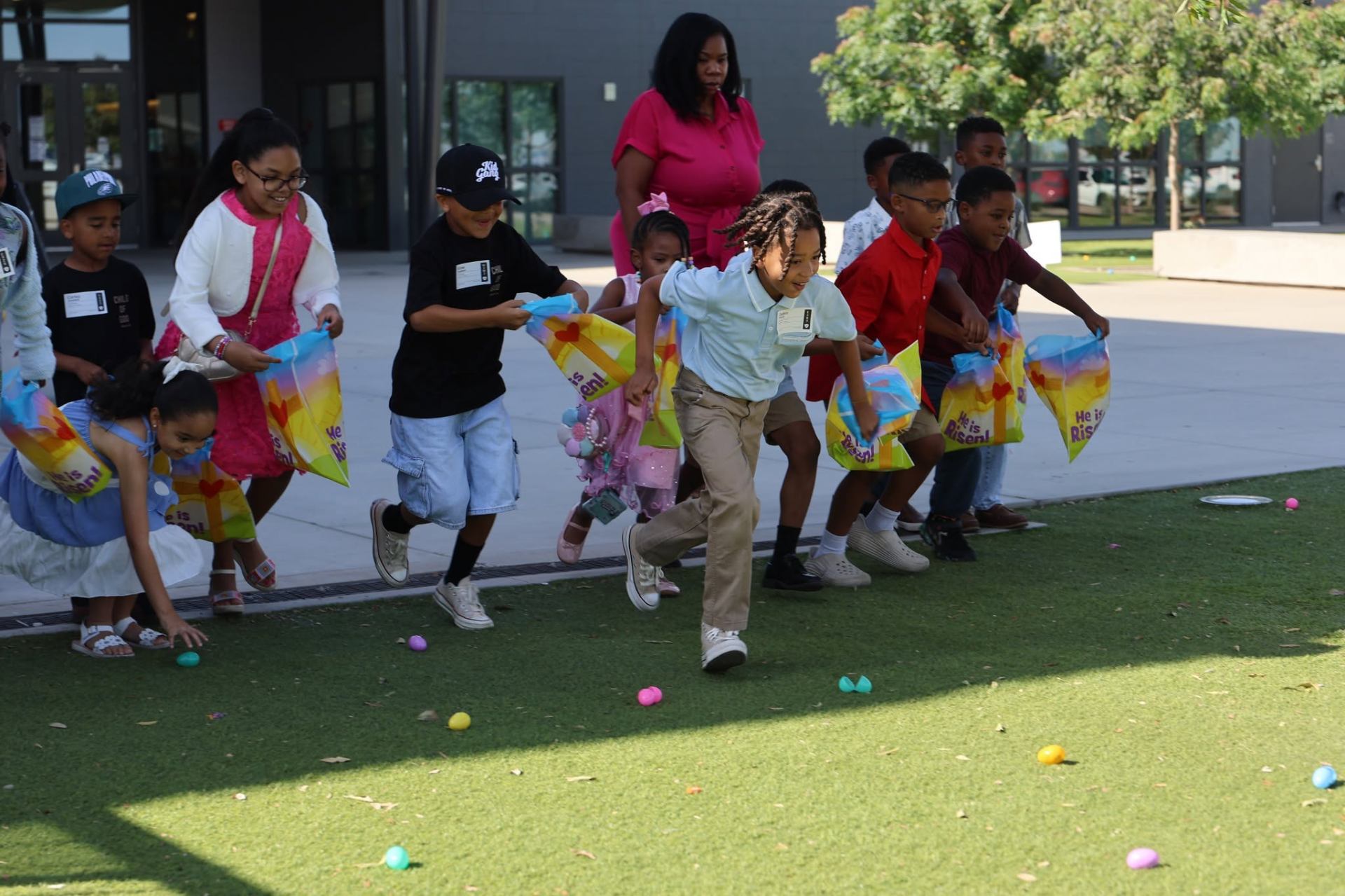 Kids running at the Easter Sunday egg hunt
