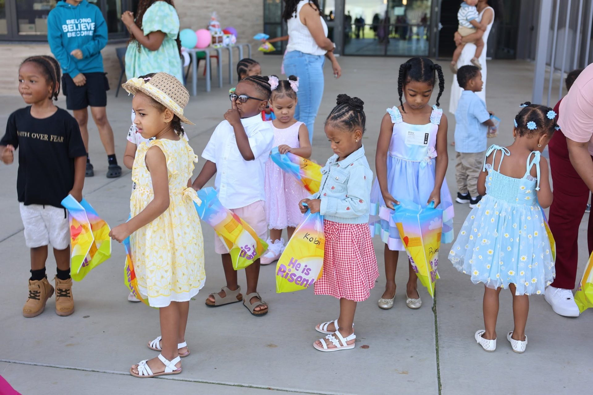 Kids lined up in Easter Sunday best